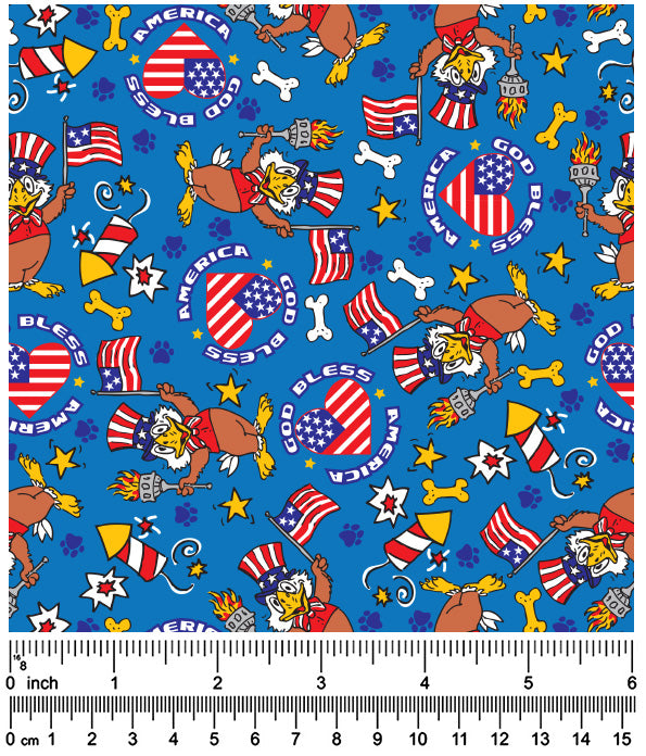F7127 American Eagle Flag Doggie Fabric, Blue