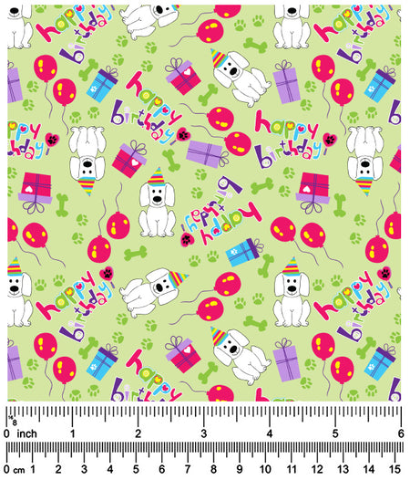 F7144 Happy Birthday Doggie Fabric, Green