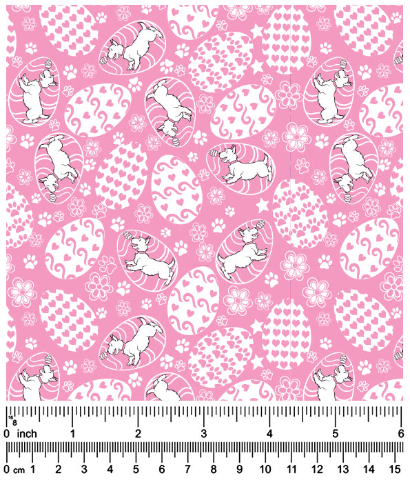 F7147 Easter Eggs Doggie Fabric, Pink