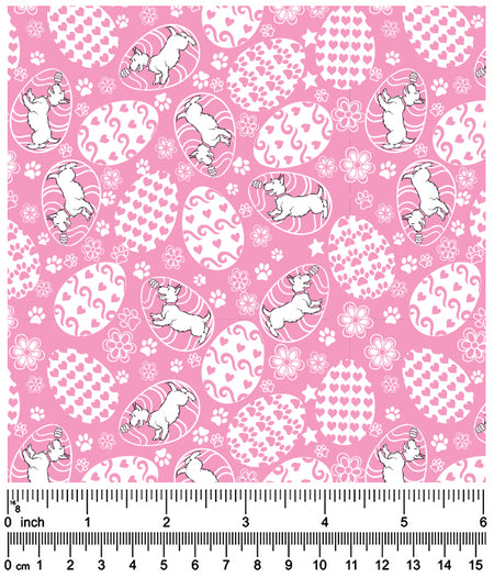 F7147 Easter Eggs Doggie Fabric, Pink