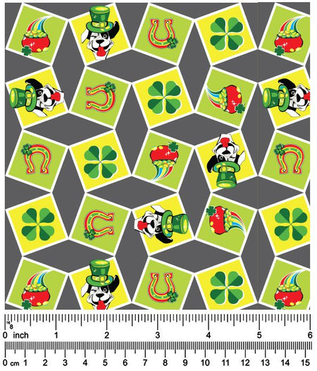 FA7150 Horseshoes & Pots Of Gold Doggie Fabric, Grey