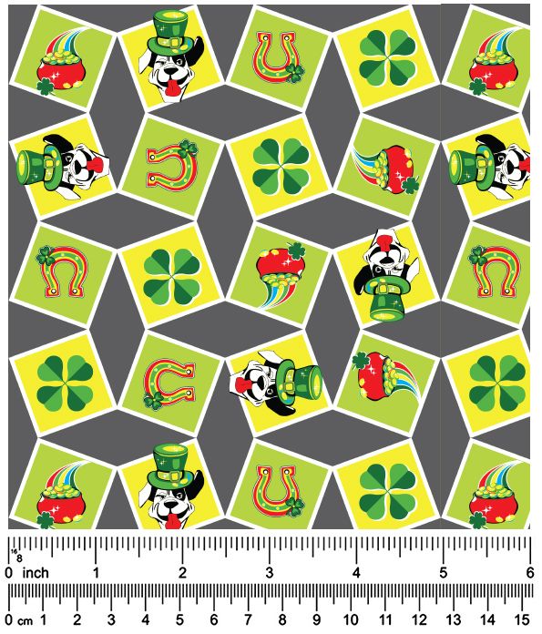 FA7150 Horseshoes & Pots Of Gold Doggie Fabric, Grey