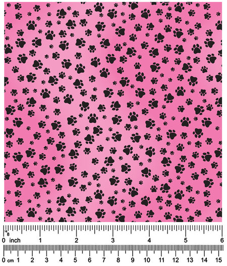 F7159 Black Pawprints Fabric, Pink