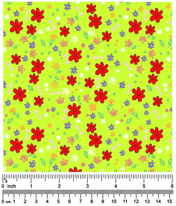 FA7162 Flowers Doggie Fabric, Green