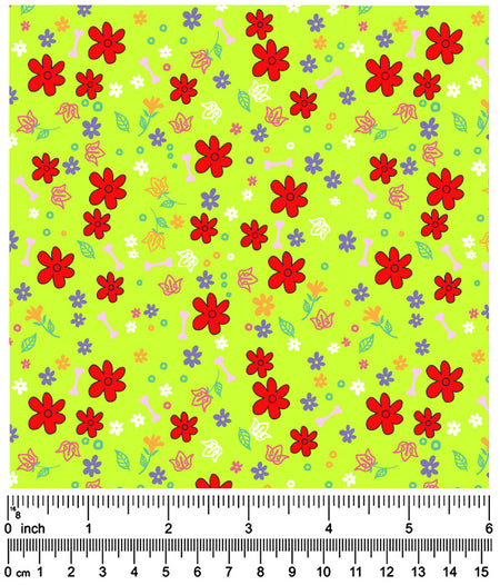 FA7162 Flowers Doggie Fabric, Green