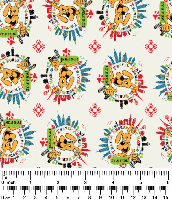 F7174 Travel Around The World Doggie Fabric, White