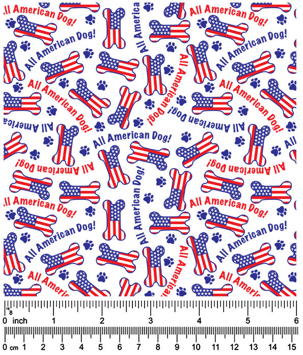 F7184 All American Dog Fabric, White