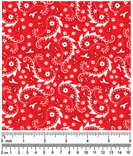 F7193 Paisley & Pawprints Fabric, Red