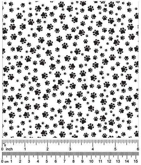 F7200 Black Pawprints Fabric, White