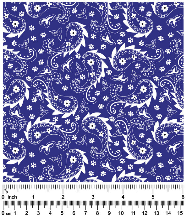 F7201 Paisley & Pawprints Fabric, Blue