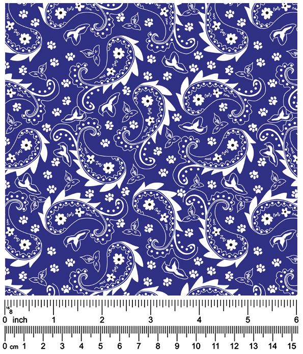 F7201 Paisley & Pawprints Fabric, Blue