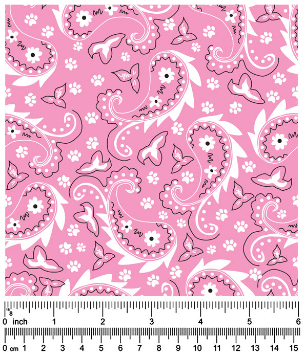 F7202 Paisley & Pawprints Fabric, Pink