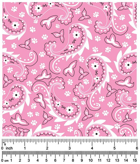 F7202 Paisley & Pawprints Fabric, Pink