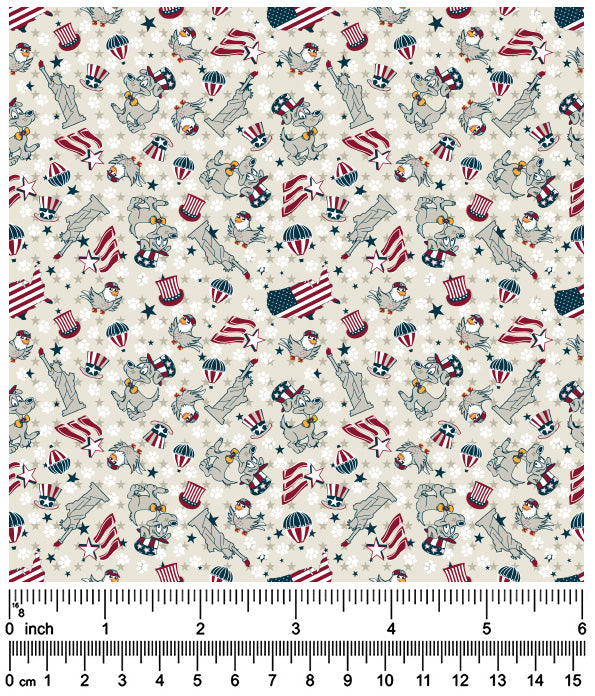 F7204 Statue Of Liberty Doggie Fabric, Grey