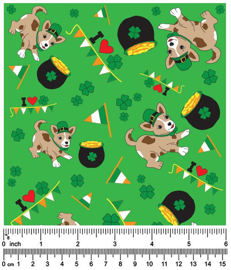 F7205 St. Patrick's Day Doggie Fabric, Green