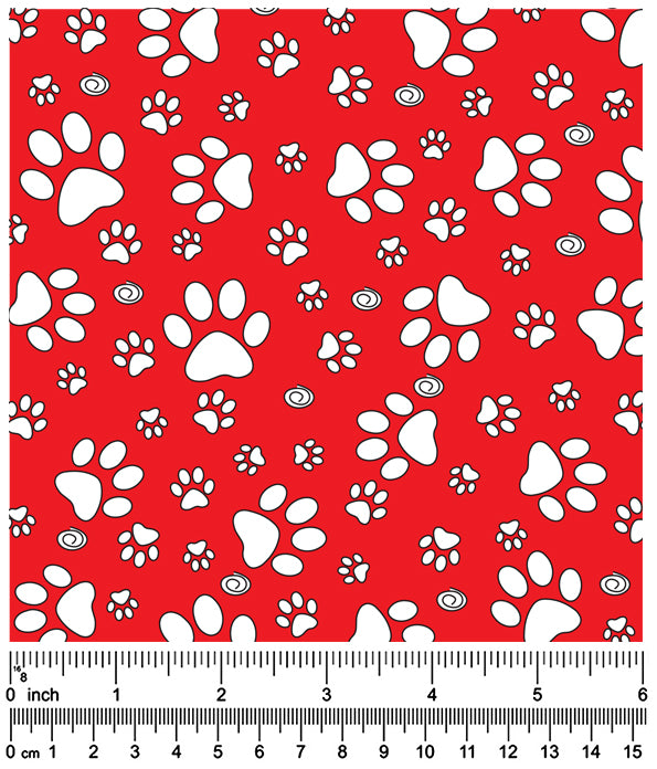 F7211 White Paws Fabric, Red