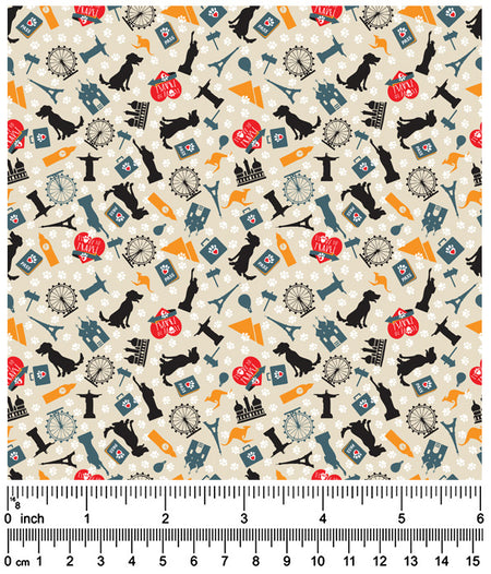 F7231 Travel Doggie France, Australia & Beyond Fabric, Grey