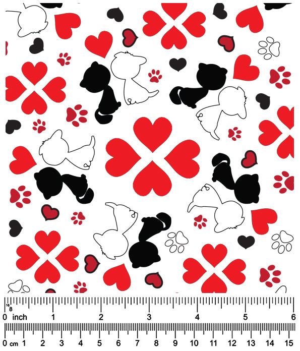 F7241 Doggies In Love Heart Fabric, White 