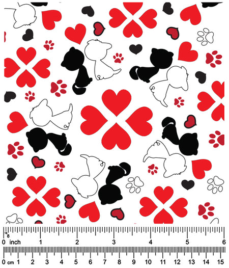 F7241 Doggies In Love Heart Fabric, White 