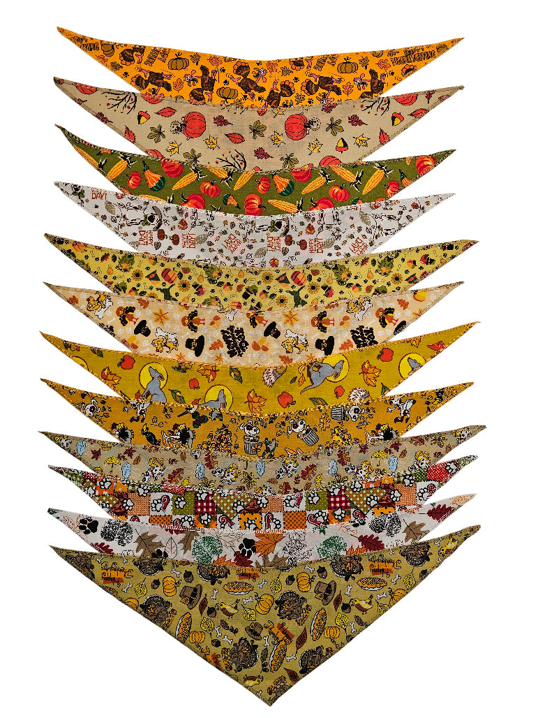 SPKS11 Bandanas Variety Pack Per Size - 12 assorted FALL THANKSGIVING bandanas  