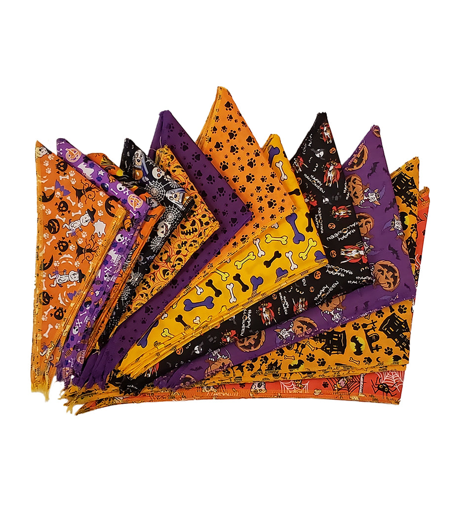 PKS12 60 Assorted HALLOWEEN Tieback Dog Grooming Bandanas / Groomers Bulk Package
