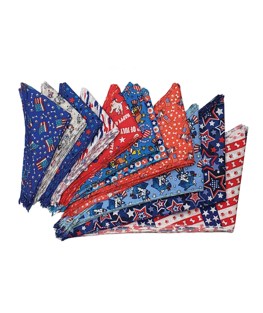 PKS5 60 Assorted PATRIOTIC Tieback Dog Grooming Bandanas / Groomers Bulk Package