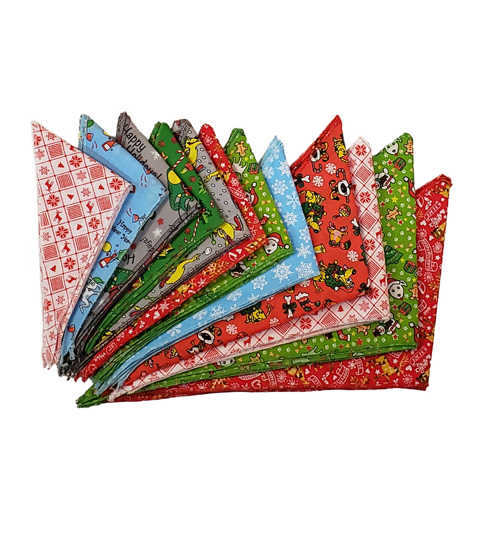 PKS6 60 Assorted CHRISTMAS WINTER Tieback Dog Grooming Bandanas / Groomers Bulk Package
