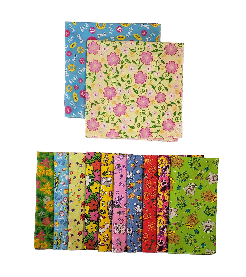 PKSQ10 12 Assorted SPRING SUMMER Square Dog Grooming Bandanas / Groomers Bulk Package