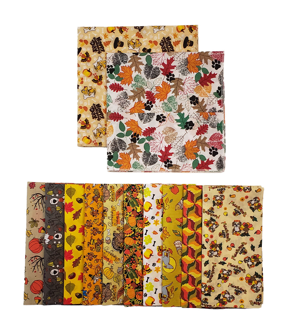 PKSQ11 12 Assorted FALL THANKSGIVING Square Dog Grooming Bandanas / Groomers Bulk Package