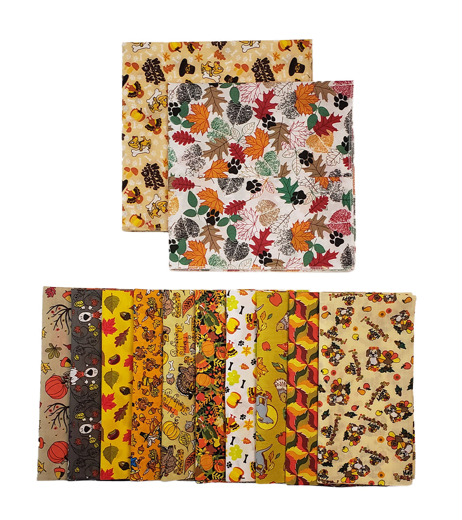 PKSQ11 12 Assorted FALL THANKSGIVING Square Dog Grooming Bandanas / Groomers Bulk Package