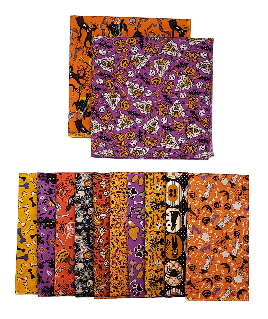 PKSQ12 12 Assorted HALLOWEEN Square Dog Grooming Bandanas / Groomers Bulk Package