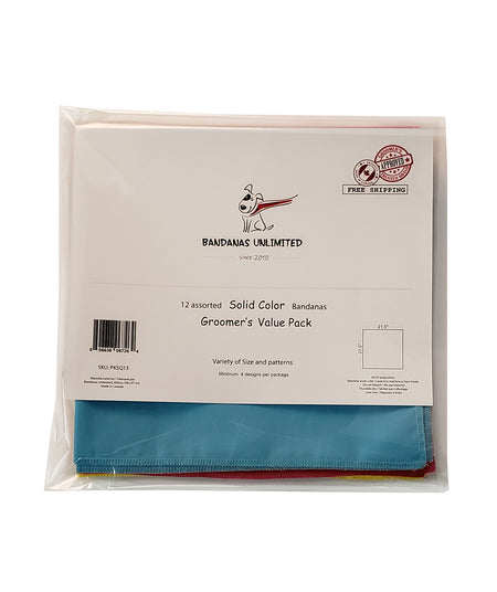 PKSQ13 12 Assorted SOLID COLOUR Square Dog Grooming Bandanas / Groomers Bulk Package