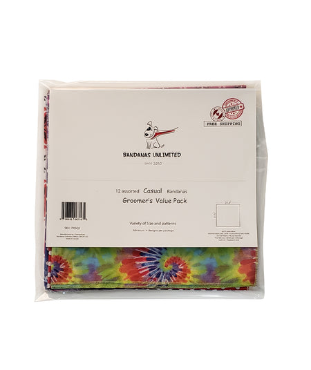 PKSQ3 12 Assorted CASUAL Square Dog Grooming Bandanas / Groomers Bulk Package