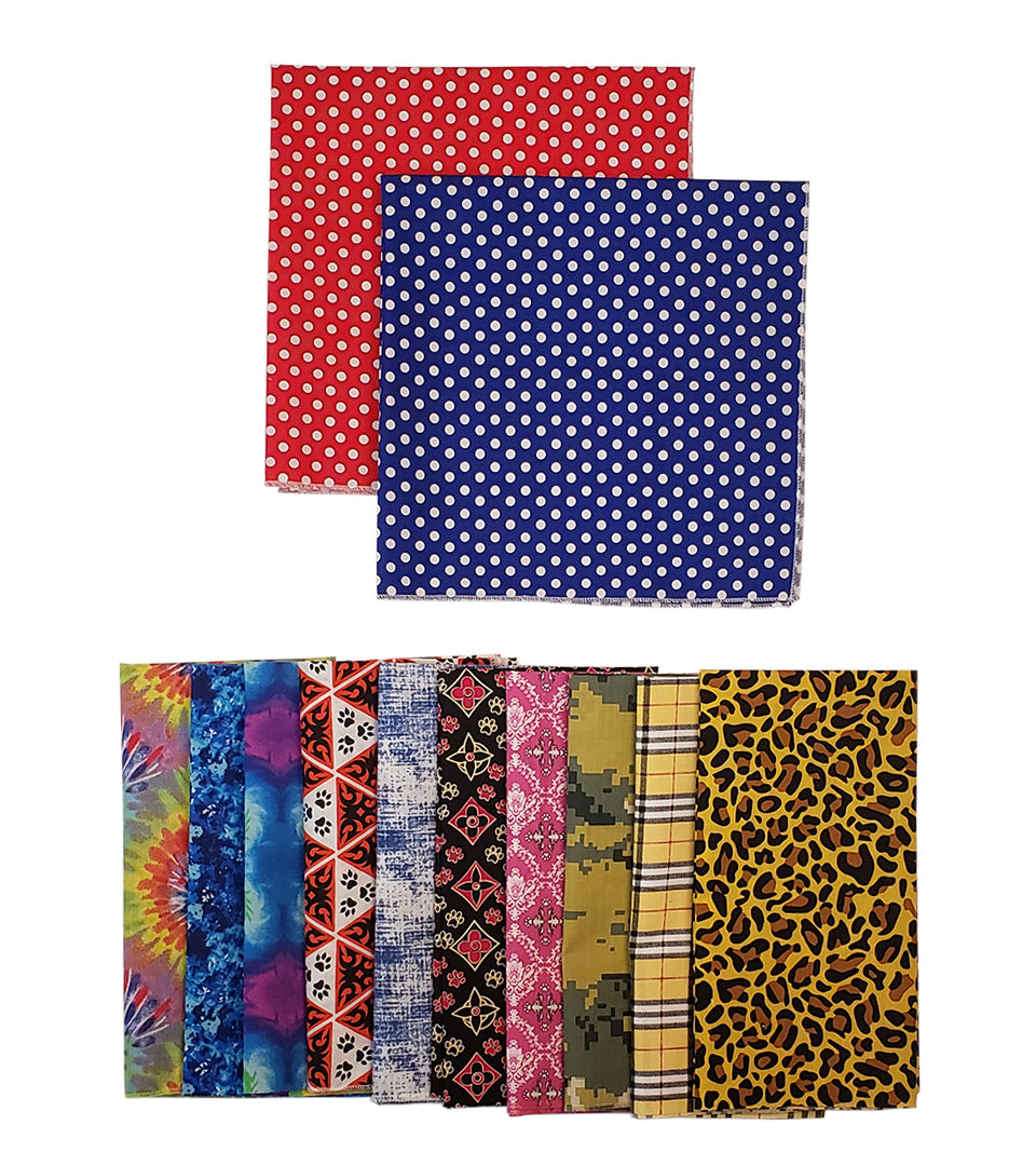 PKSQ3 12 Assorted CASUAL Square Dog Grooming Bandanas / Groomers Bulk Package
