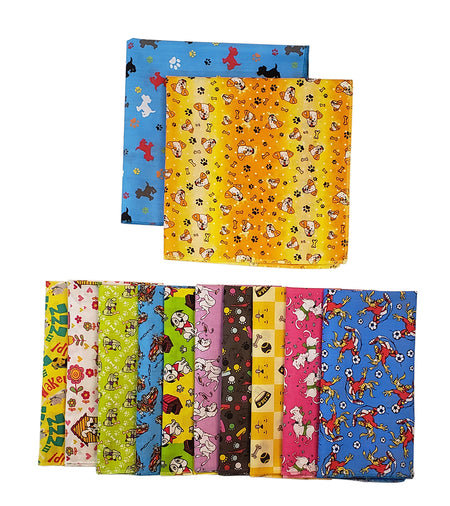 PKSQ4 12 Assorted DOGGIE Square Dog Grooming Bandanas / Groomers Bulk Package