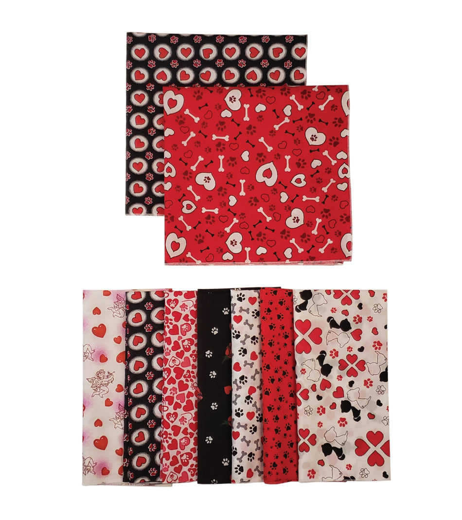 PKSQ7 12 Assorted VALENTINE'S DAY Square Dog Grooming Bandanas / Groomers Bulk Package