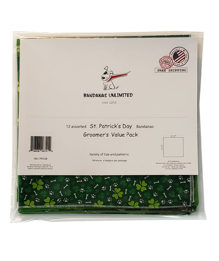 PKSQ8 12 Assorted ST.PATRICK'S DAY Square Dog Grooming Bandanas / Groomers Bulk Package