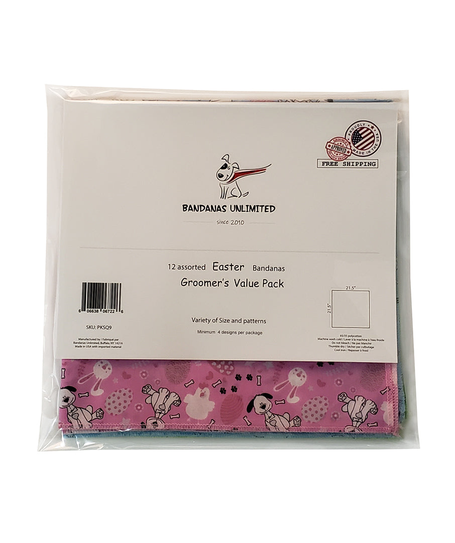 PKSQ9 12 Assorted EASTER Square Dog Grooming Bandanas / Groomers Bulk Package