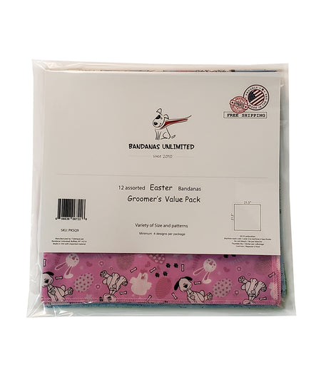 PKSQ9 12 Assorted EASTER Square Dog Grooming Bandanas / Groomers Bulk Package