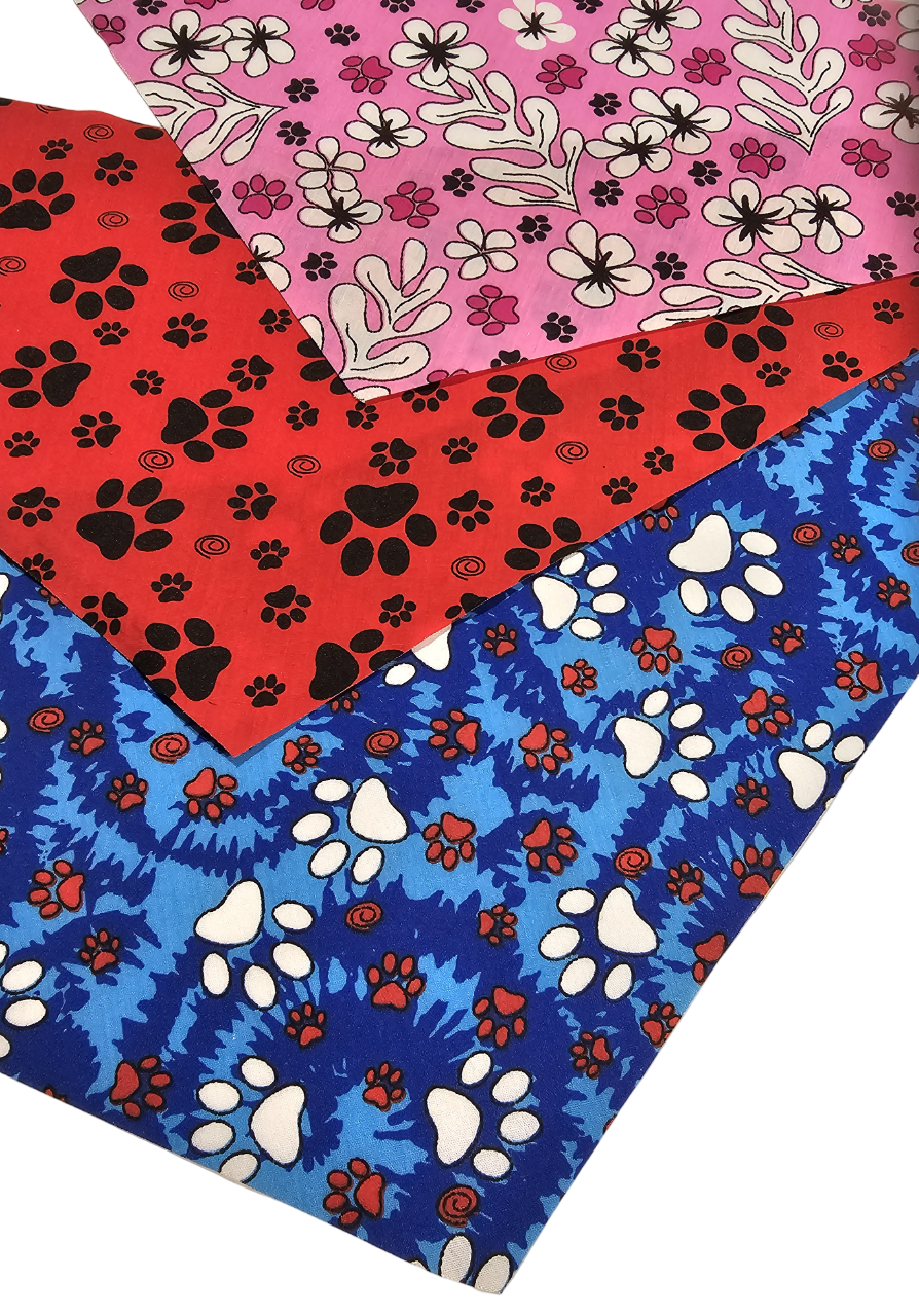 PKUT2-120 Assorted Pre Cut Everyday Tieback Dog Grooming Bandanas / Groomers Bulk Package