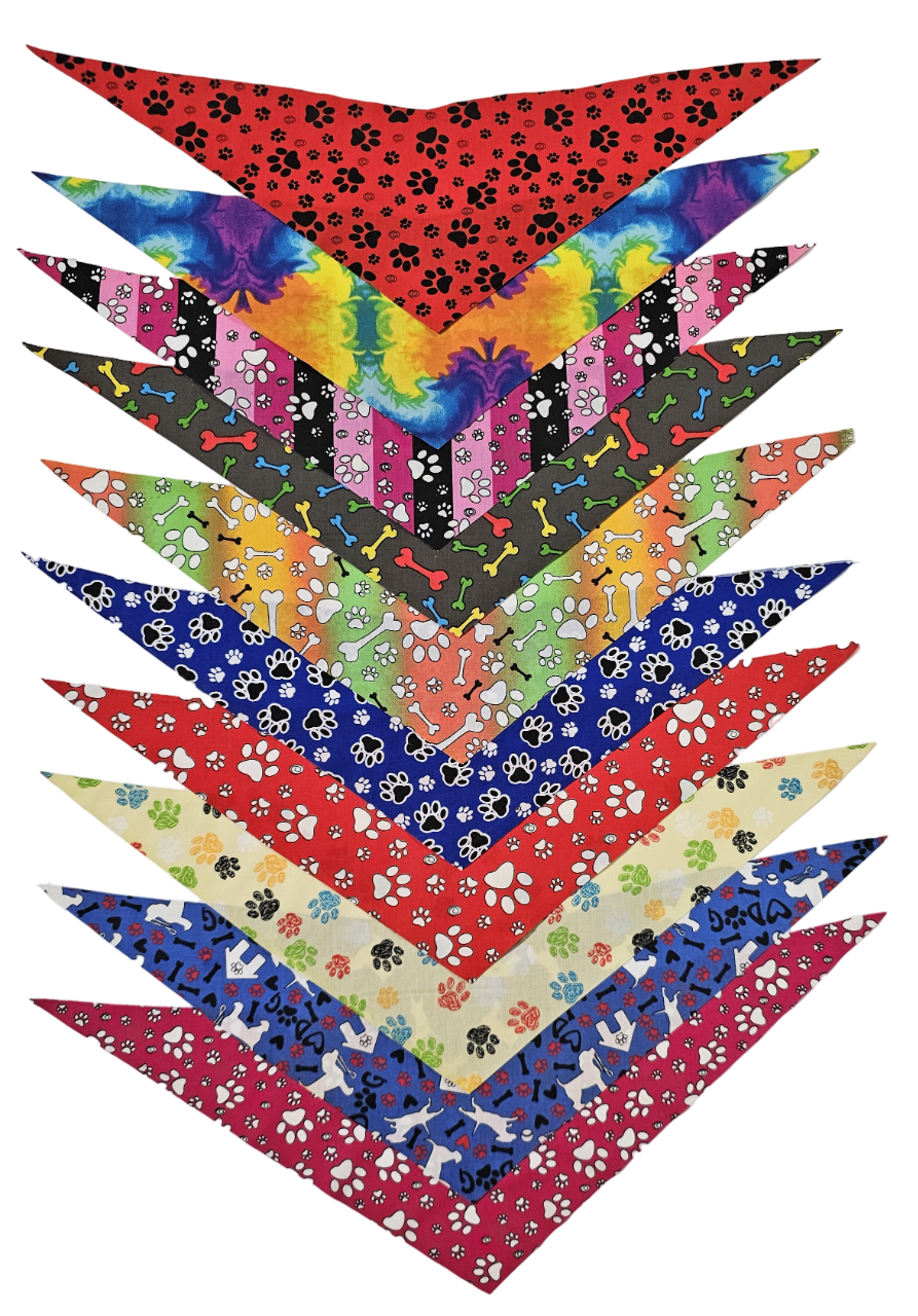 PKUT2-120 Assorted Pre Cut Everyday Tieback Dog Grooming Bandanas / Groomers Bulk Package