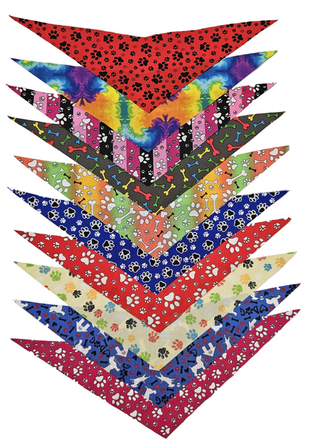 PKUT2-120 Assorted Pre Cut Everyday Tieback Dog Grooming Bandanas / Groomers Bulk Package