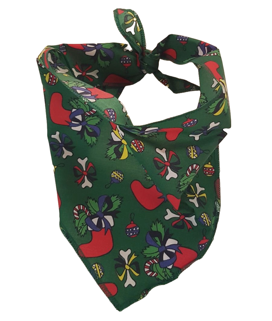 S3069 Christmas Bones & Stockings Doggie Bandana, Green