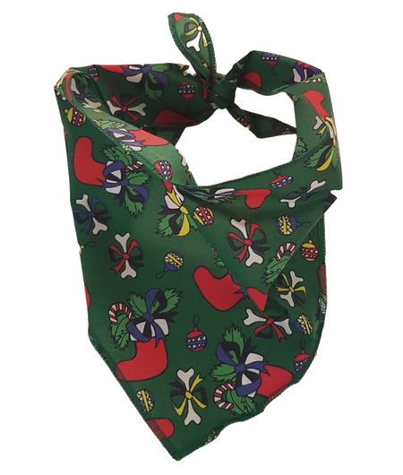 S3069 Christmas Bones & Stockings Doggie Bandana, Green