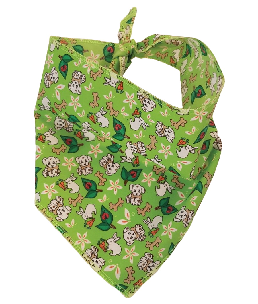 S3070 Bunny & Puppy Bandana, Green