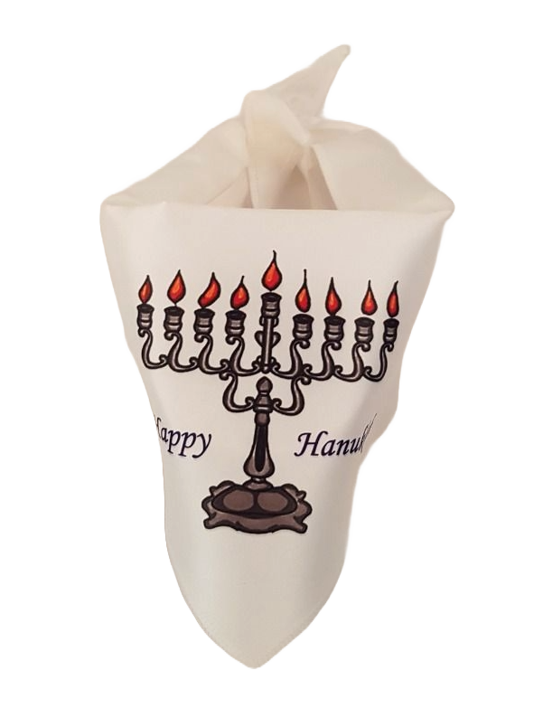 S3521 Happy Hanukkah Mennorah Bandana, White