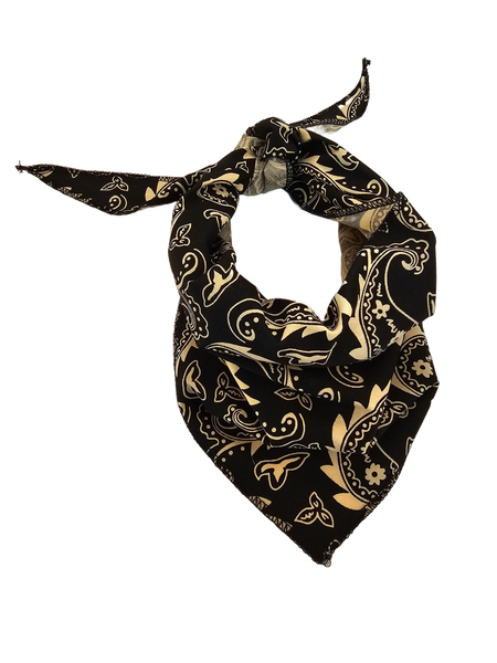 S3254 Black Gold Paisley Triangle Bandana 100% Premium Cotton