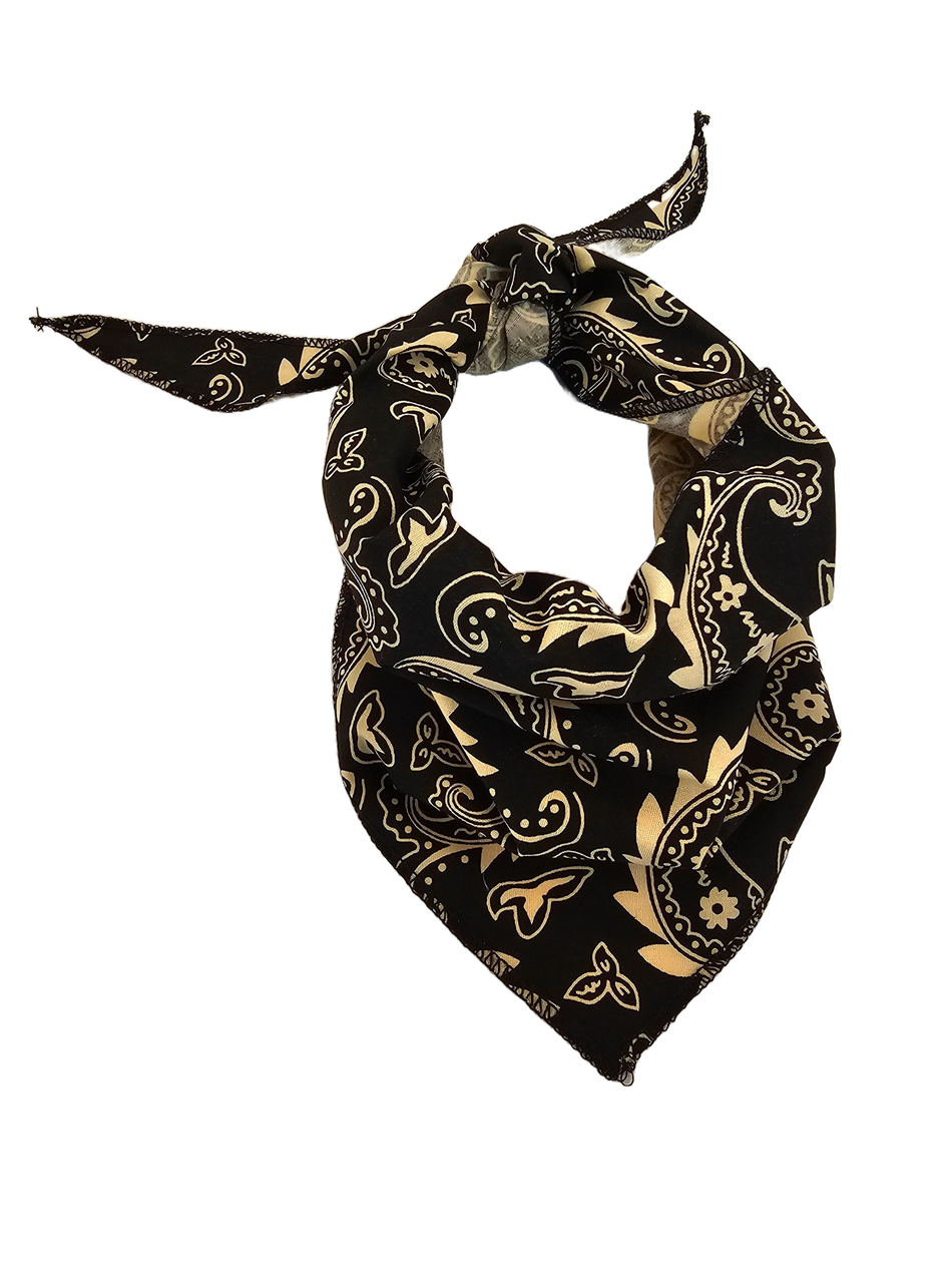 S3254 Black Gold Paisley Triangle Bandana 100% Premium Cotton