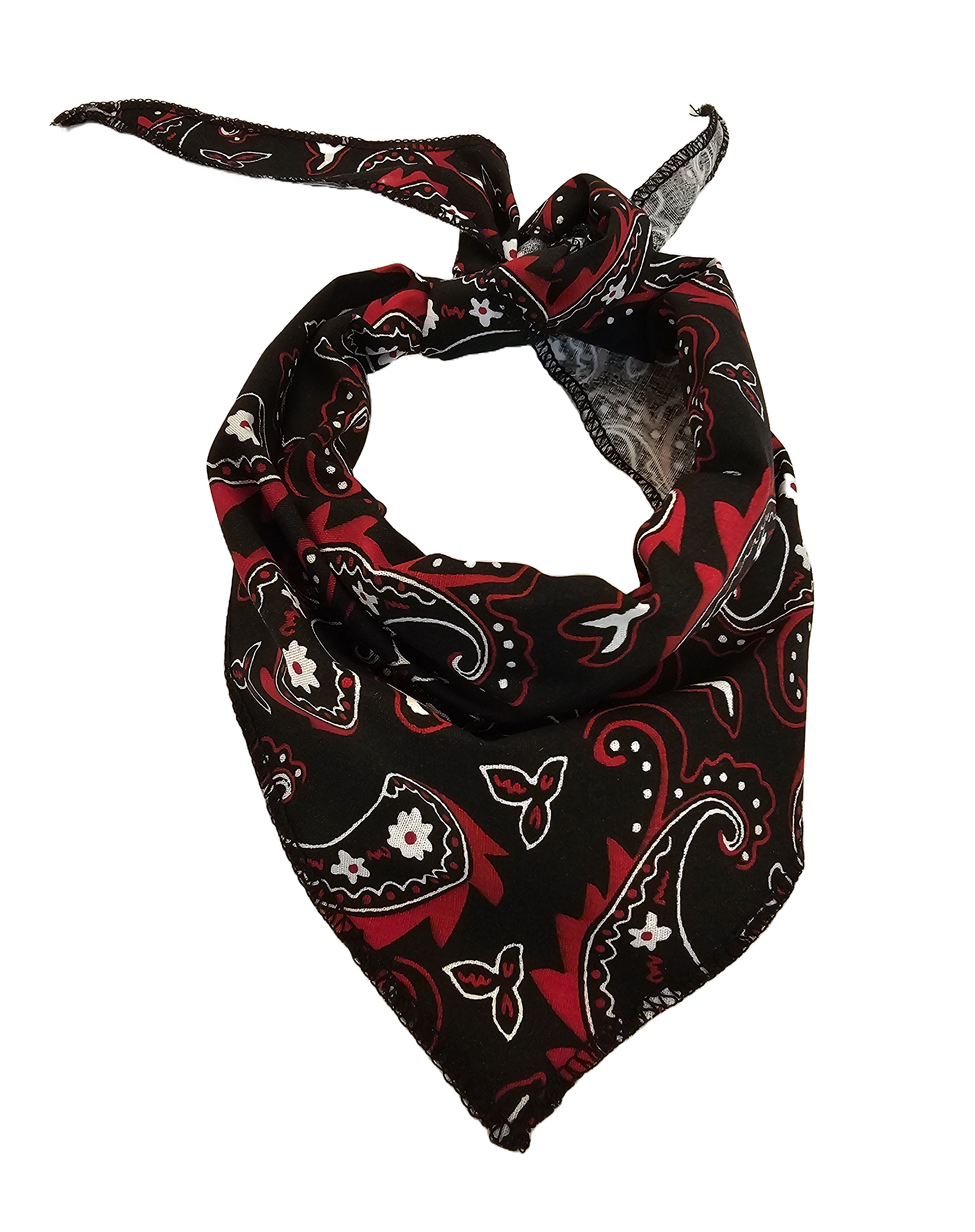 S3255 Black and Red Paisley Triangle Bandana 100% Premium Cotton