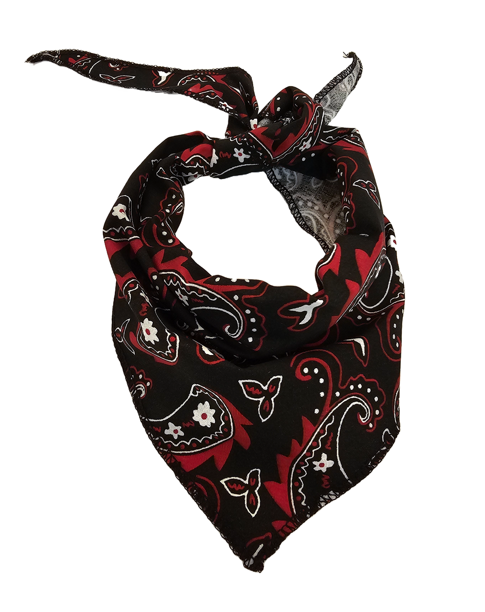 S3255 Black and Red Paisley Triangle Bandana 100% Premium Cotton